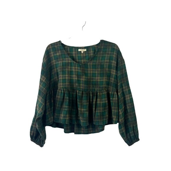Chelsea & Violet Tops - Chelsea & Violet Women's Green Plaid Flare Crop Top